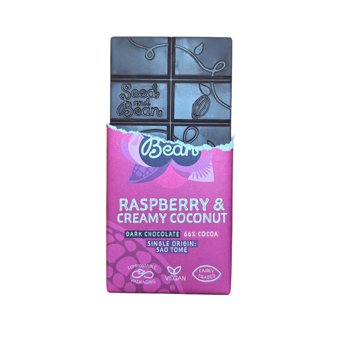 Seed and Bean Organic Coconut & Raspberry 66% Cocoa Dark Chocolate Bar - 75g